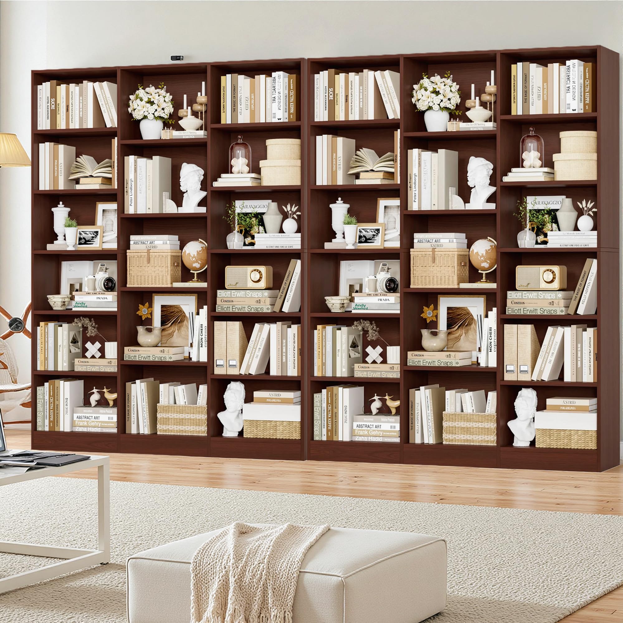 Triple Wide Bookshelf, Large Bookshelf with 17 Display Shelves