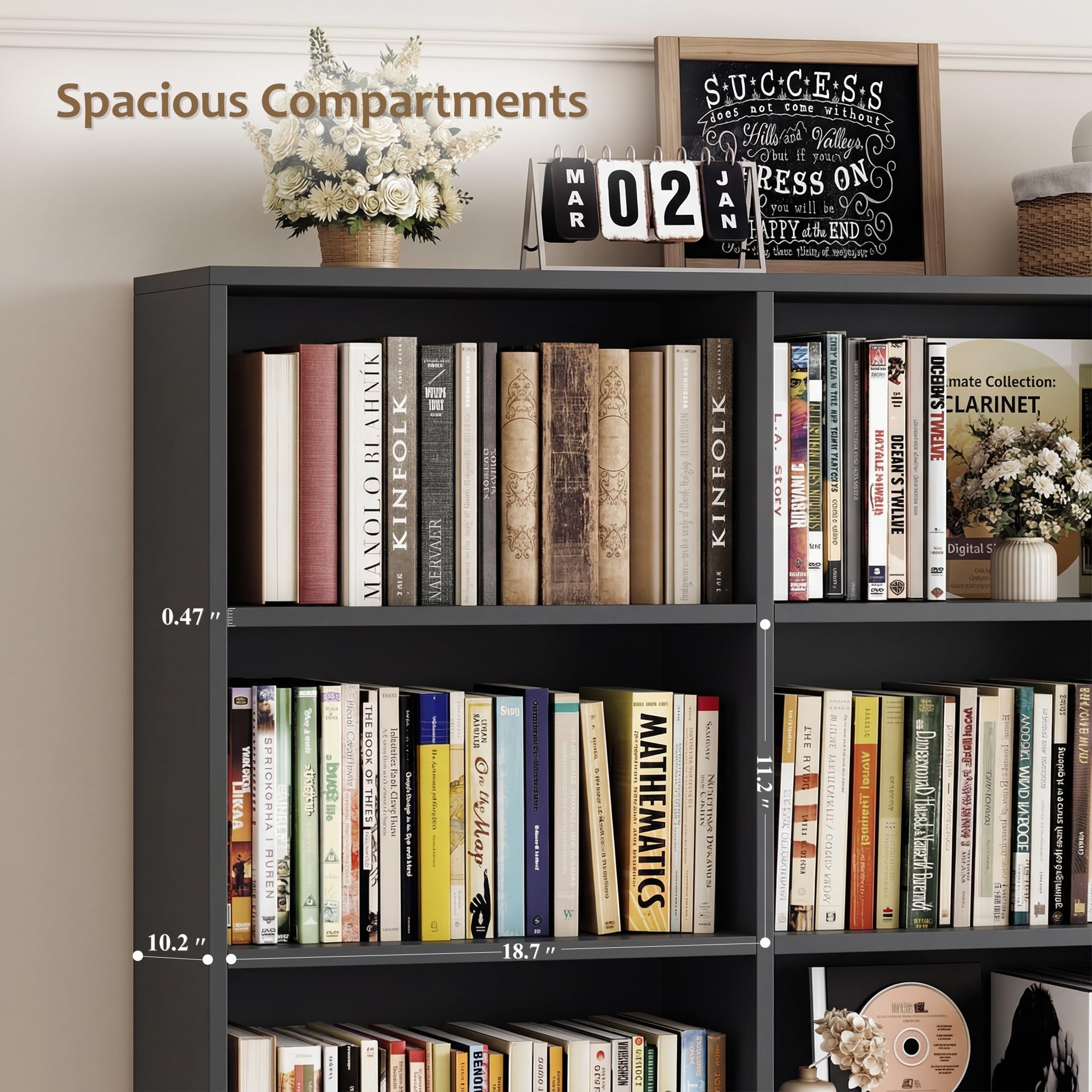 71" Tall Triple Wide Bookshelf with Storage Drawers & Doors, Black