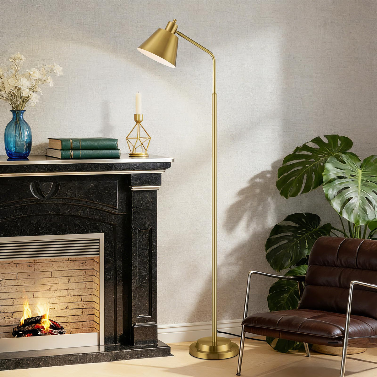 Upgraded Double-Base Gold Floor Lamp, Adjustable Lamp Head-65.3"