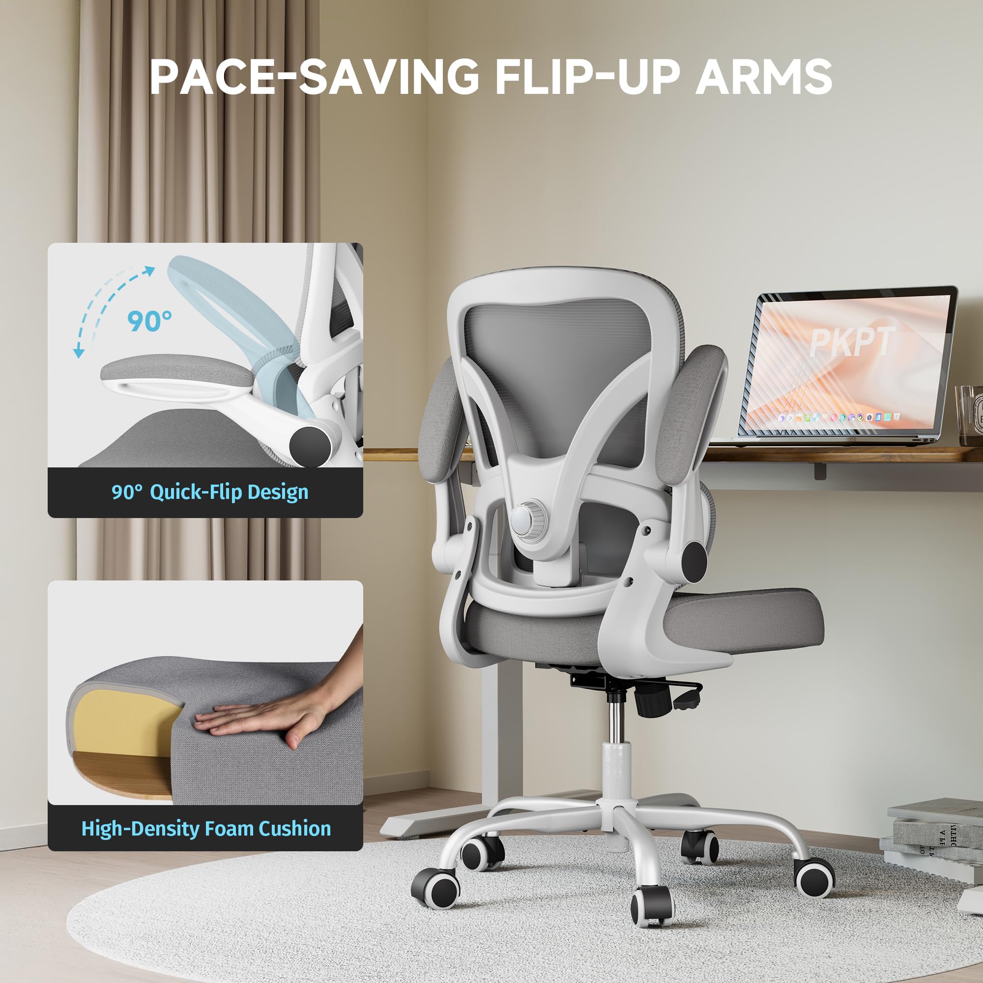 Mesh Office Chair, 330LBS Ergonomic Desk Chair with Adjustable Lumbar Support, Executive Computer Chairs for Home Office, White