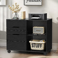 Wood File Cabinet with 3 Drawers, Rolling Printer Stand