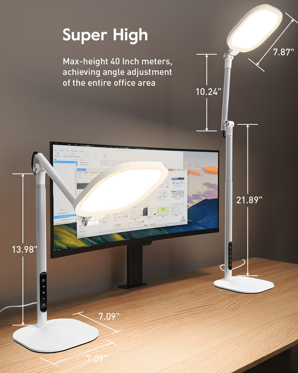 Tall LED Desk Lamps with Base, Edge-Lit Eye-Care, 50 Light Modes