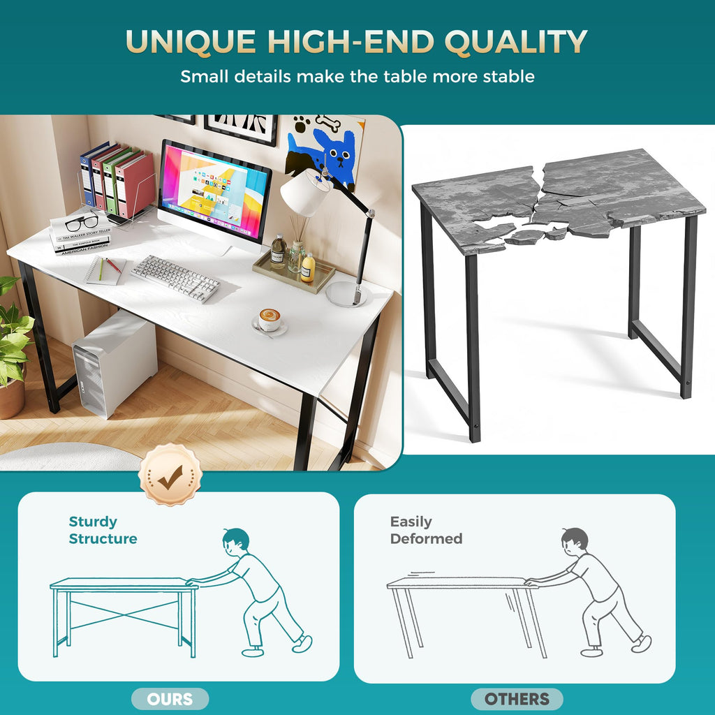 47 Inch Computer Desk for Home Office, Modern Study Work Table Simple Modern Style for Bedroom Small Space, Writing Desks with X-Shaped Reinforcement, Wood White