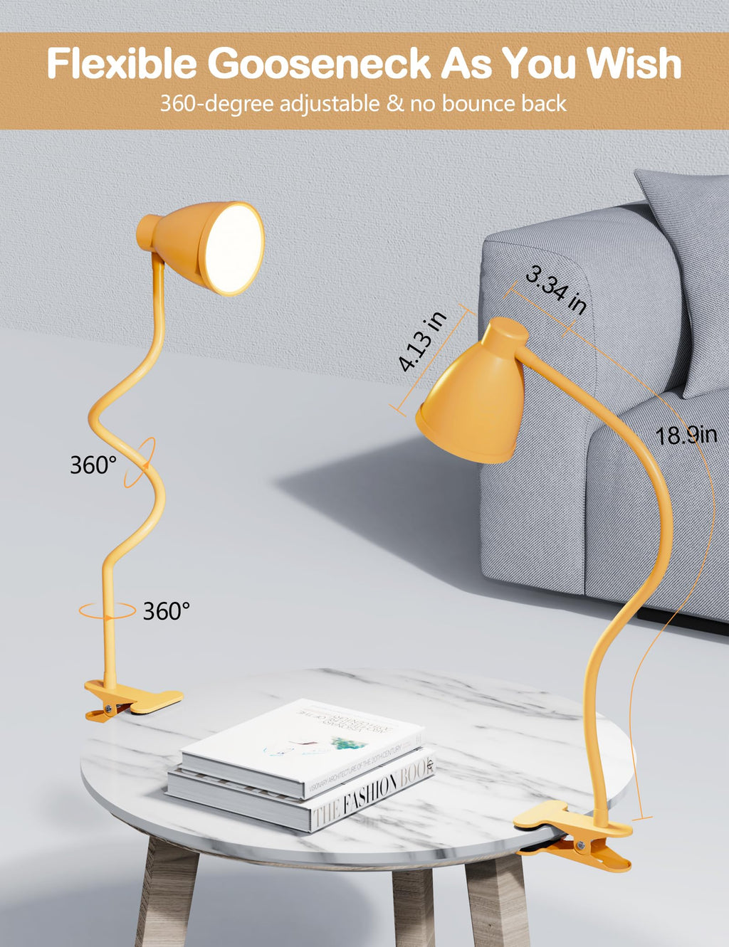Clip on Light, Desk Lamp with Clamp, 5 Color 10 Brightness Yellow