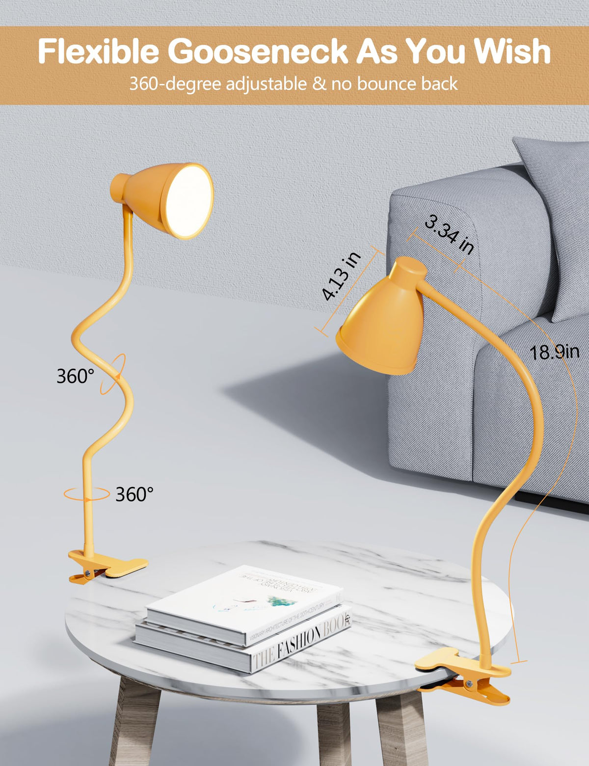 Clip on Light, Desk Lamp with Clamp, 5 Color 10 Brightness Yellow