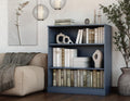 Solid Wood Bookcase - 3-Tier Bookshelf, 36" H x 32” W - Antique Blue, Modular Storage Display, Eco-Friendly Solid Wood, Made in Brazil