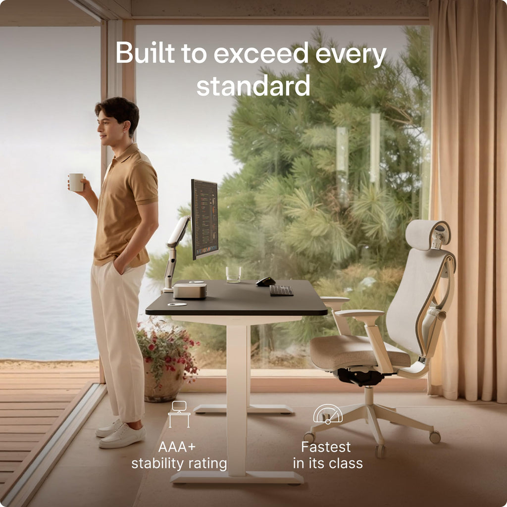 Standing Desk 54x28 — Made in Europe, Ergonomic Sit Stand Home Office Desk, Electric Height Adjustable, Dual Motor, USB & USB-C Charging, Wobble-Free, Touchscreen, 3 Memory Presets