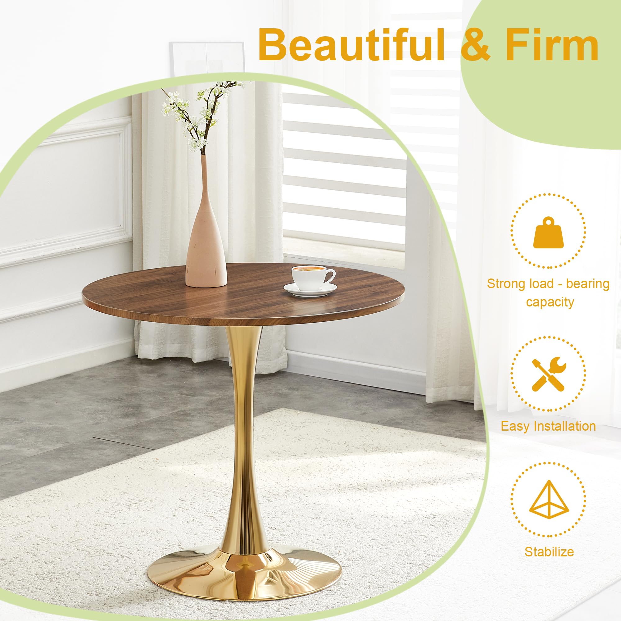 Round Tulip Dining Table, 31.5" Circle Tulip Table with Thickened Tabletop & Metal Pedestal, Mid Century Modern Bistro Table for Kitchen, Small Places, Living Room