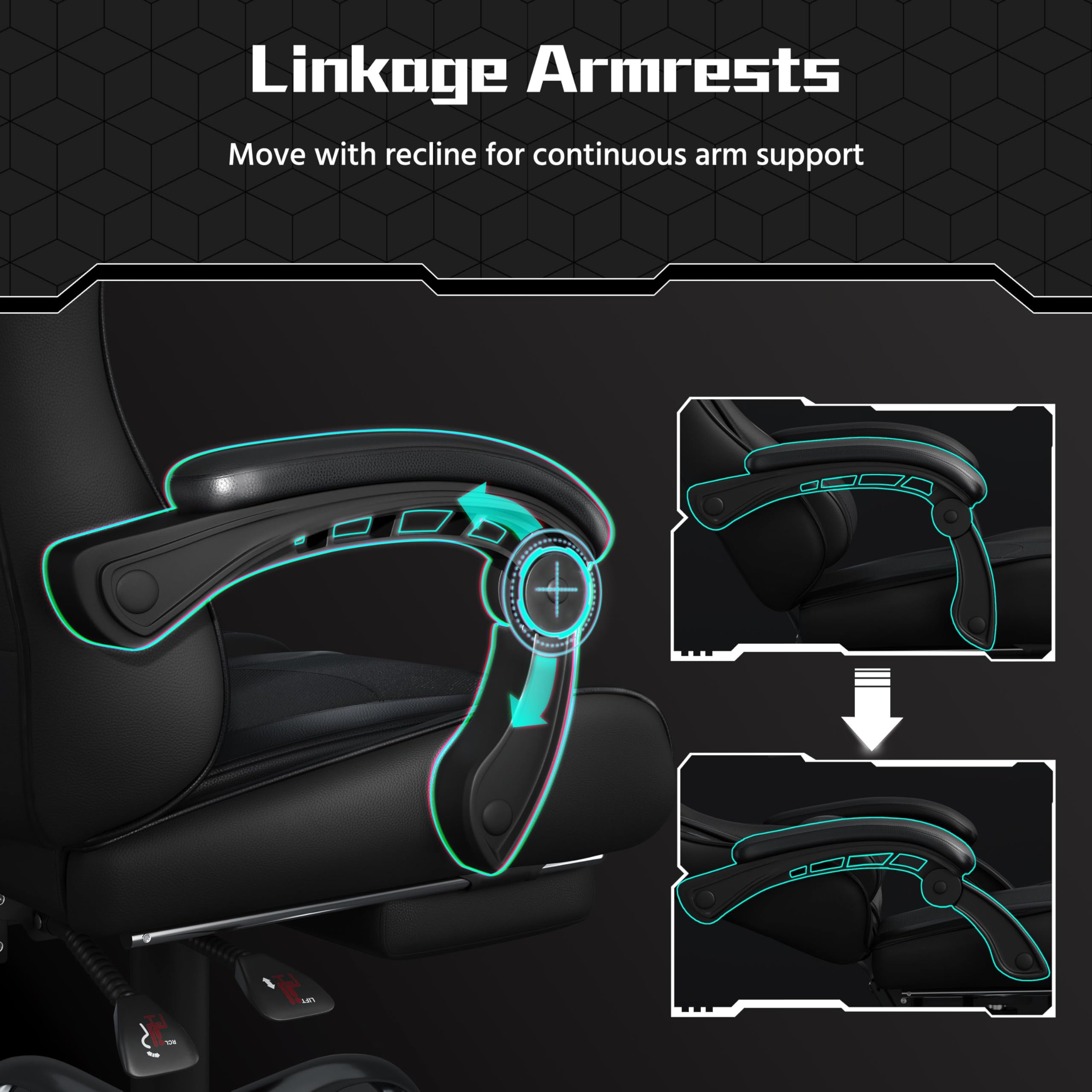 Gaming Chair, Video Game Chair with Massage Lumbar Support and Footrest Height Adjustable Ergonomic Computer Chair with Swivel Seat and Headrest, Full Black