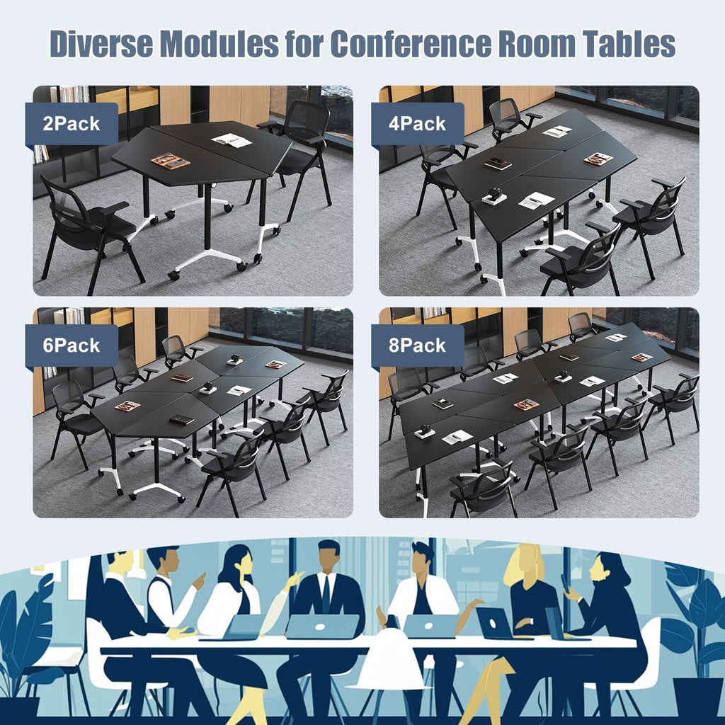 Folding Conference Table, 4 Pack Modern Flip Top Mobile Training Tables
