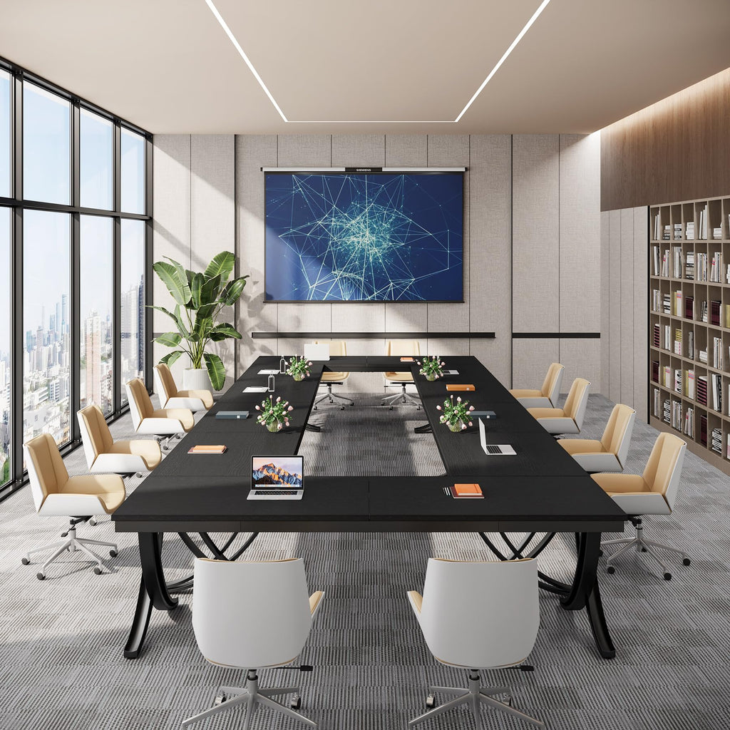 6.5FT Conference Table for 6-8 People, 78 inch Long Rectangular Seminar Table with Strong Metal Frame, Business Furniture Boardroom Desk for Office Meeting Conference Room (2PCS, Black)