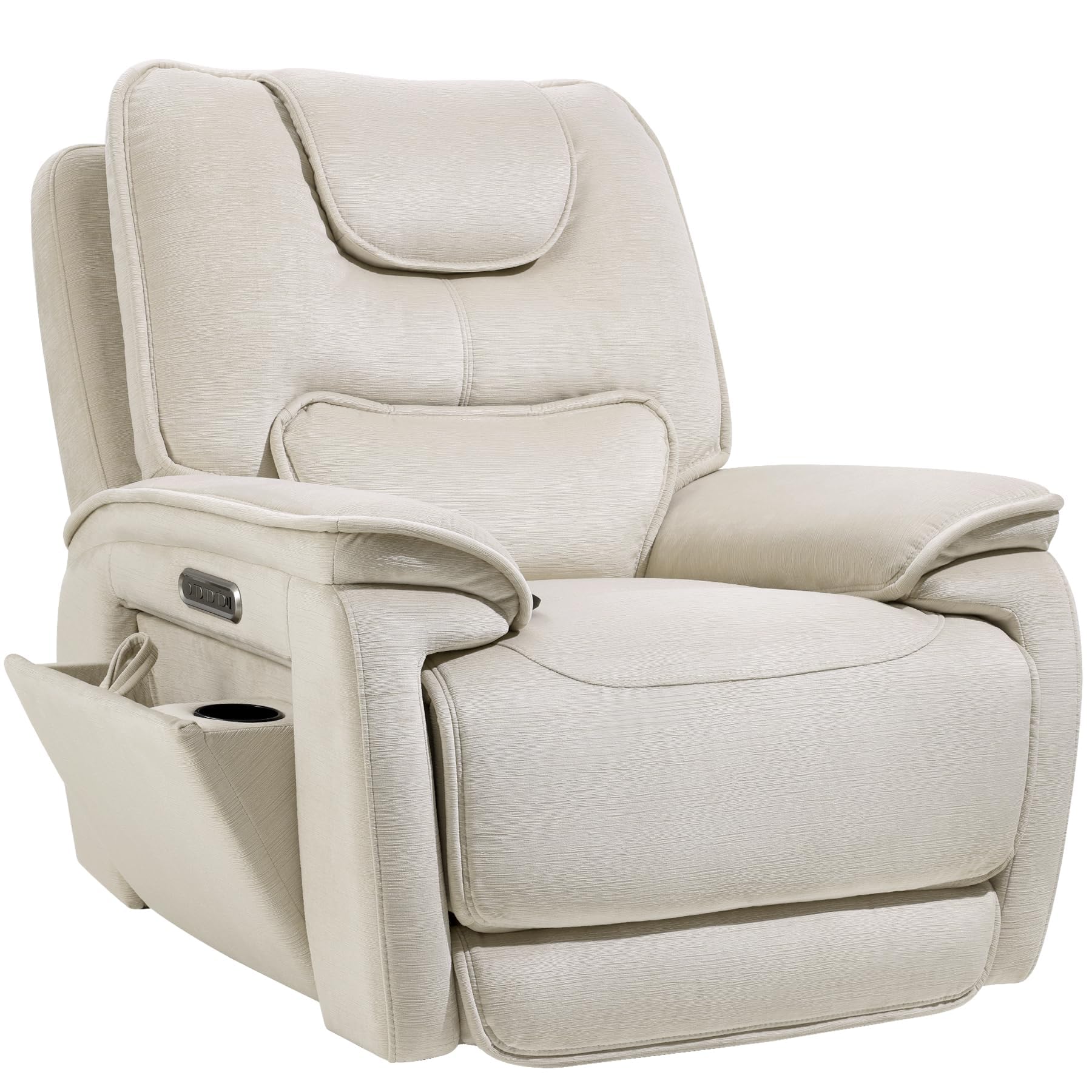 Triple Motor Lay Flat Zero Gravity Power Recliner Chair with Heat and Massage, Independent Adjustable Backrest Footrest Headrest, 400lbs Heavy Duty Medium Size, Stylish Chenille, Cream White