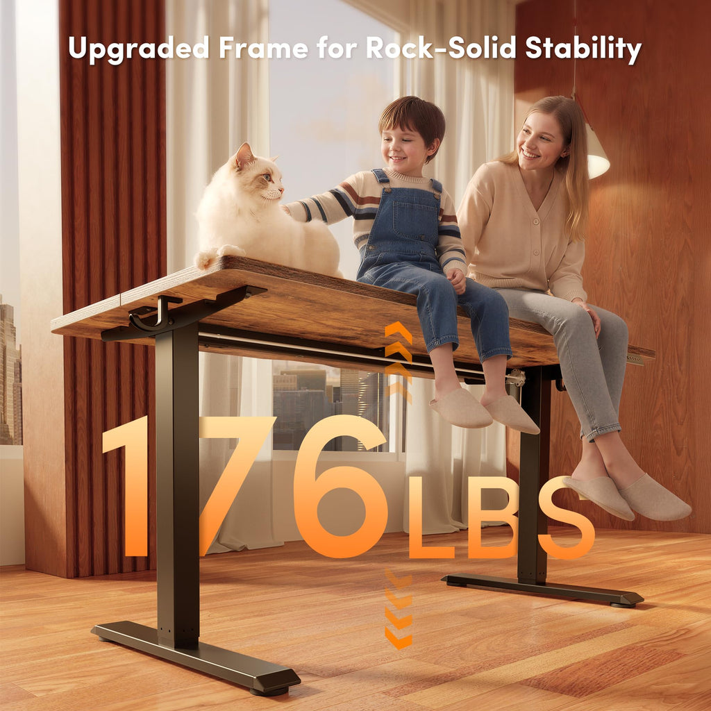48 x 24 Inchs Electric Standing Desk, Height Adjustable, Sit Stand Up, Computer Office Desk with Splice Board, Black Frame/Rustic Brown Top
