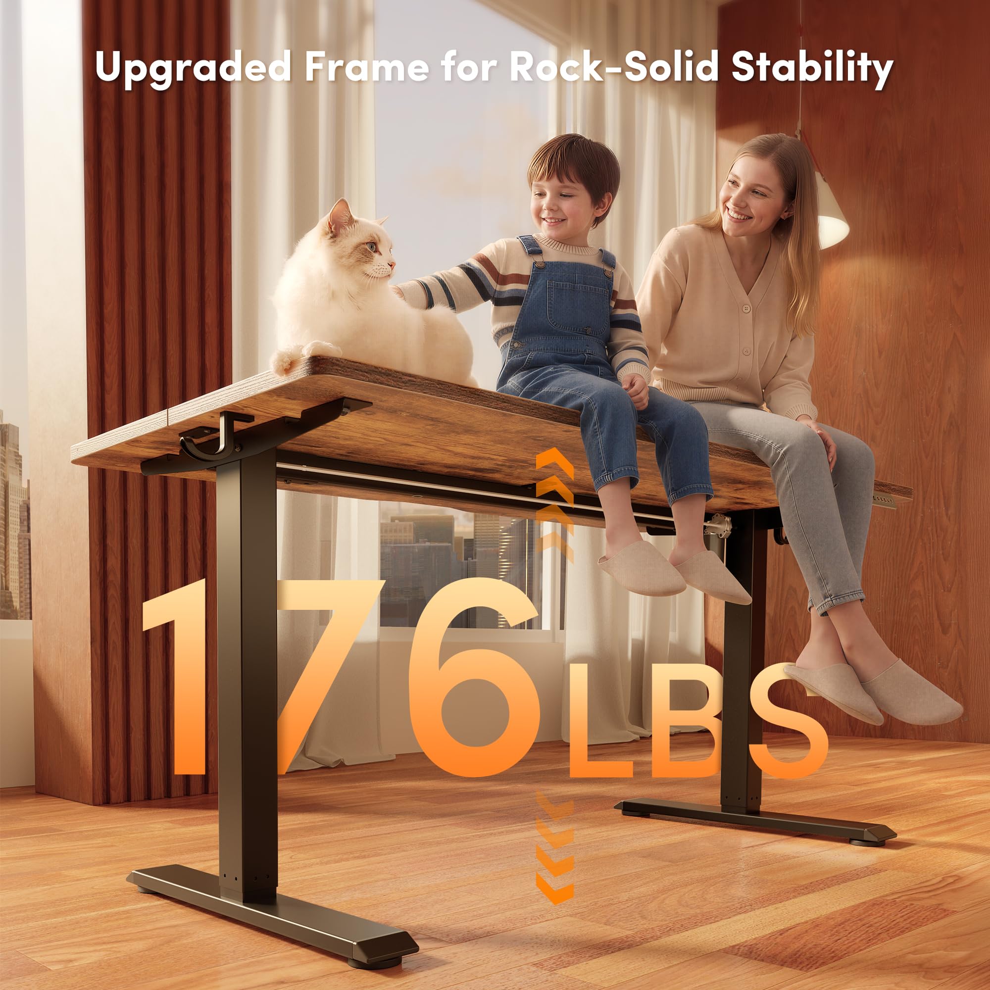 48 x 24 Inchs Electric Standing Desk, Height Adjustable, Sit Stand Up, Computer Office Desk with Splice Board, Black Frame/Rustic Brown Top