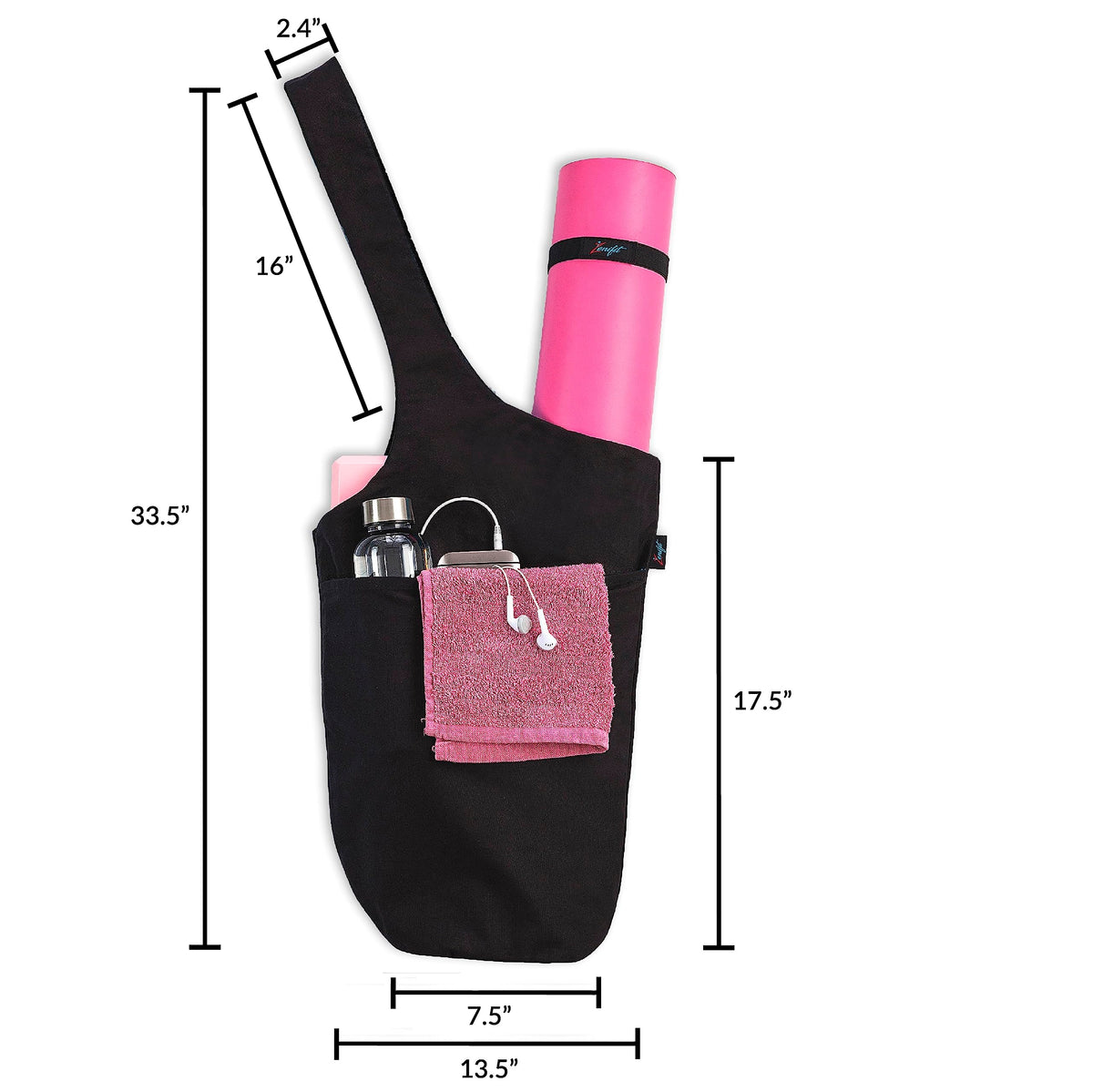 Yoga Mat Bag & Carrier with Pockets for Women, Full Black