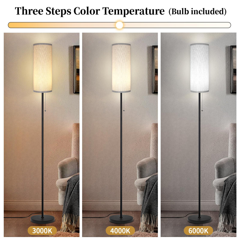 Floor Lamp for Living Room, Modern Standing Lamps with Lampshade, Minimalist Tall Lamp with Chain Switch for Living Room, LED Bulb Included (Gray Shade)