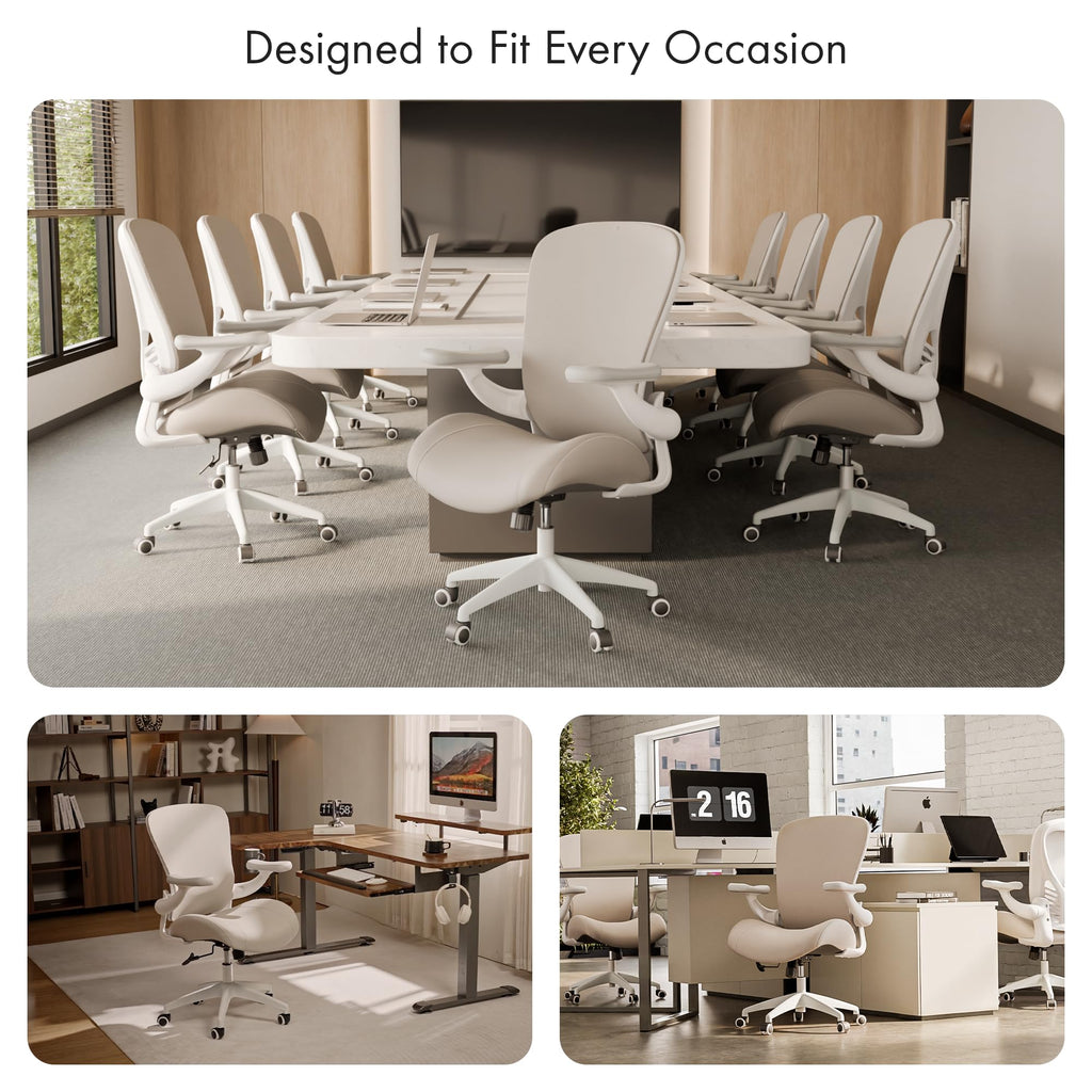 (Pack of 3, Pale Gray) Executive Office Chair, Thick Padded PU Leather Desk Chair with Adjustable Lumbar Support and 3D Armrests, Easy-Clean for Home Office and Study Room