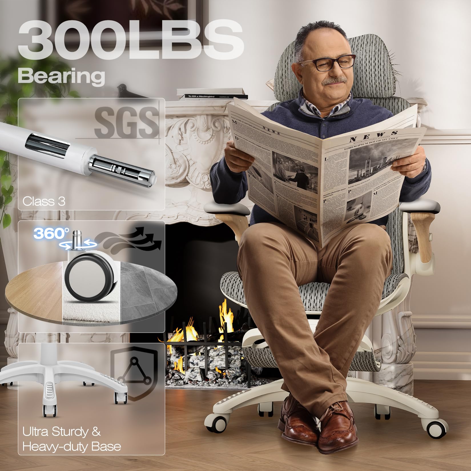 X100 Ergonomic Office Chair with Footrest, Big and Tall Home Desk Chair with 5D Flip-Up Arms, Adjustable 3D Lumbar Support,High Back Rolling Computer Chair, Swivel Mesh Chairs (Foggy Morning)