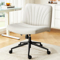 Criss Cross Chair with Wheels: PU Leather Cross Legged Office Chair Wide Armless Desk Chair Swivel Height Adjustable Vanity Chair for Make Up,Small Space,Bed Room(Beige)