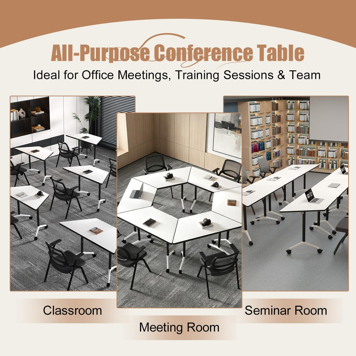 Folding Conference Table, 8 Pack Modern Flip Top Mobile Training Tables