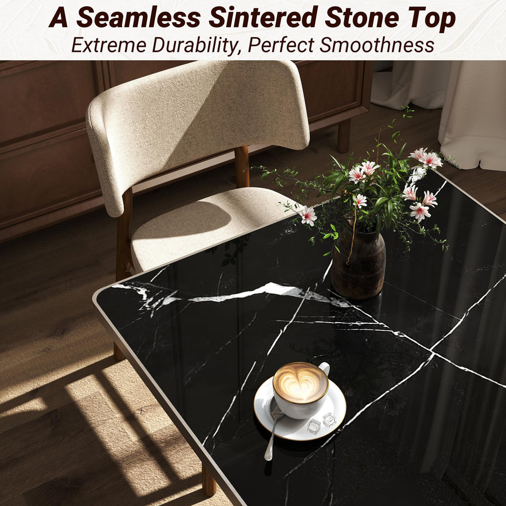 hausway 31.5" Tulip Table,Square Kitchen Dining Table for 2-4 with Thick Sintered Stone Top,Titanium Golden Pedestal Base,Heat-Resistant,Bistro Table for Dining Room,Café,Small Space（Silent Pulse）