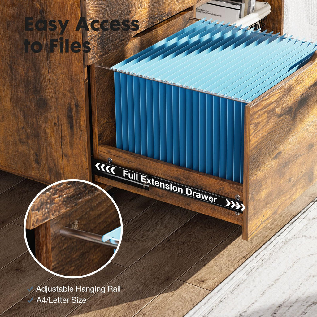 Wood File Cabinet with 3 Drawers, Rolling Printer Stand