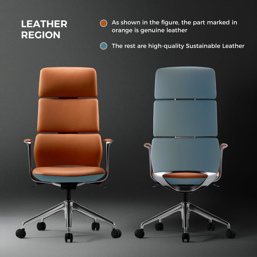 Executive Leather Office Chair, Top Grain Genuine Leather Executive Chair High Back with headrest, Adjustable Tilt & Height, Ergonomic Swivel Chair with Wheels (Orange)
