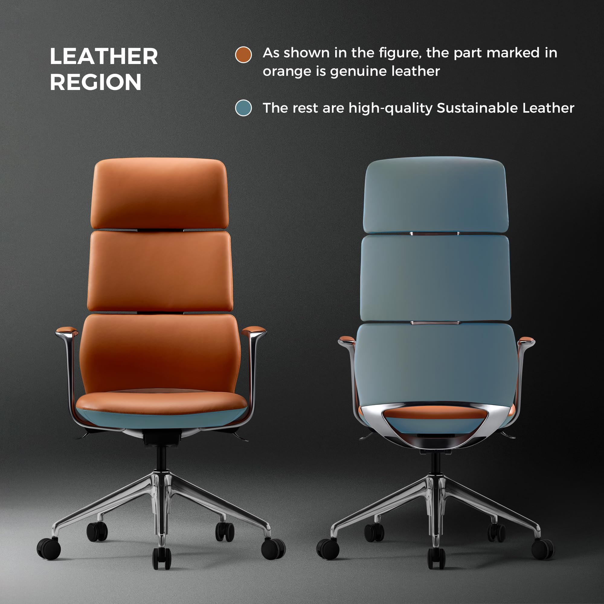 Executive Leather Office Chair, Top Grain Genuine Leather Executive Chair High Back with headrest, Adjustable Tilt & Height, Ergonomic Swivel Chair with Wheels (Orange)