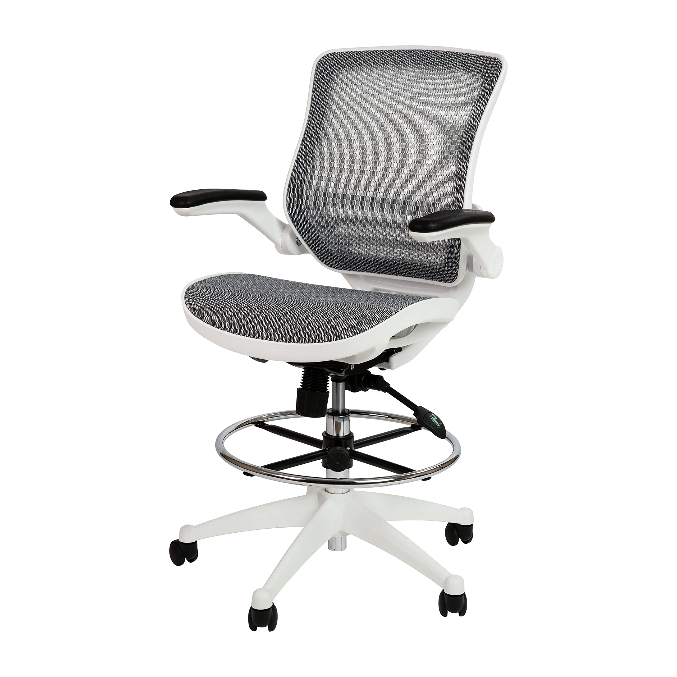 Mid-Back Swivel Office Chair with Adjustable Foot Ring and Seat Height, Ergonomic Mesh Chair with Armrests, Gray/White
