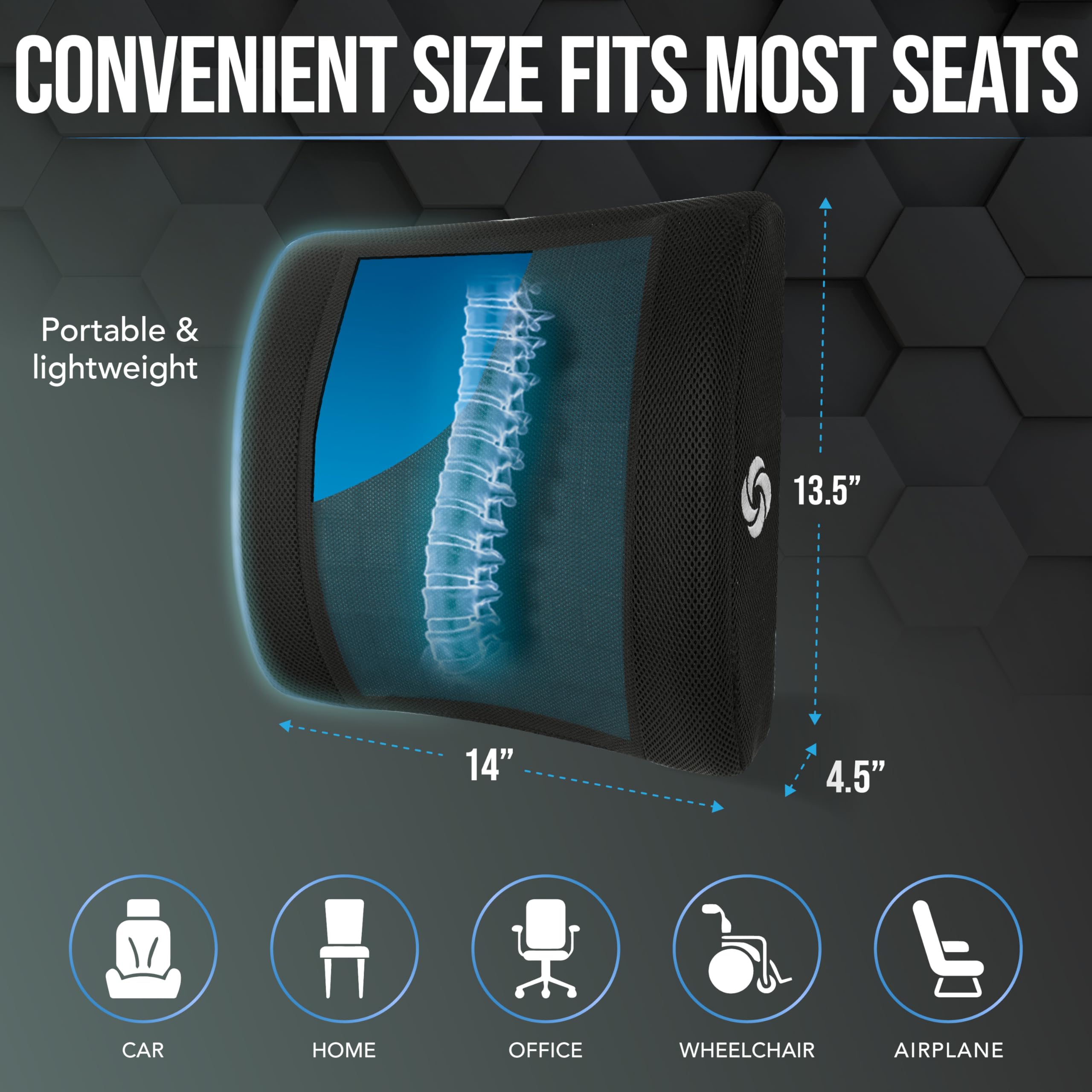 Cooling Memory Foam Lumbar Support Pillow for Office Chair, Gaming Chair & Car Seat Automotive Ergonomic Back Cushion, Home Office Essentials, Sitting Comfort and Posture Relief Back Support