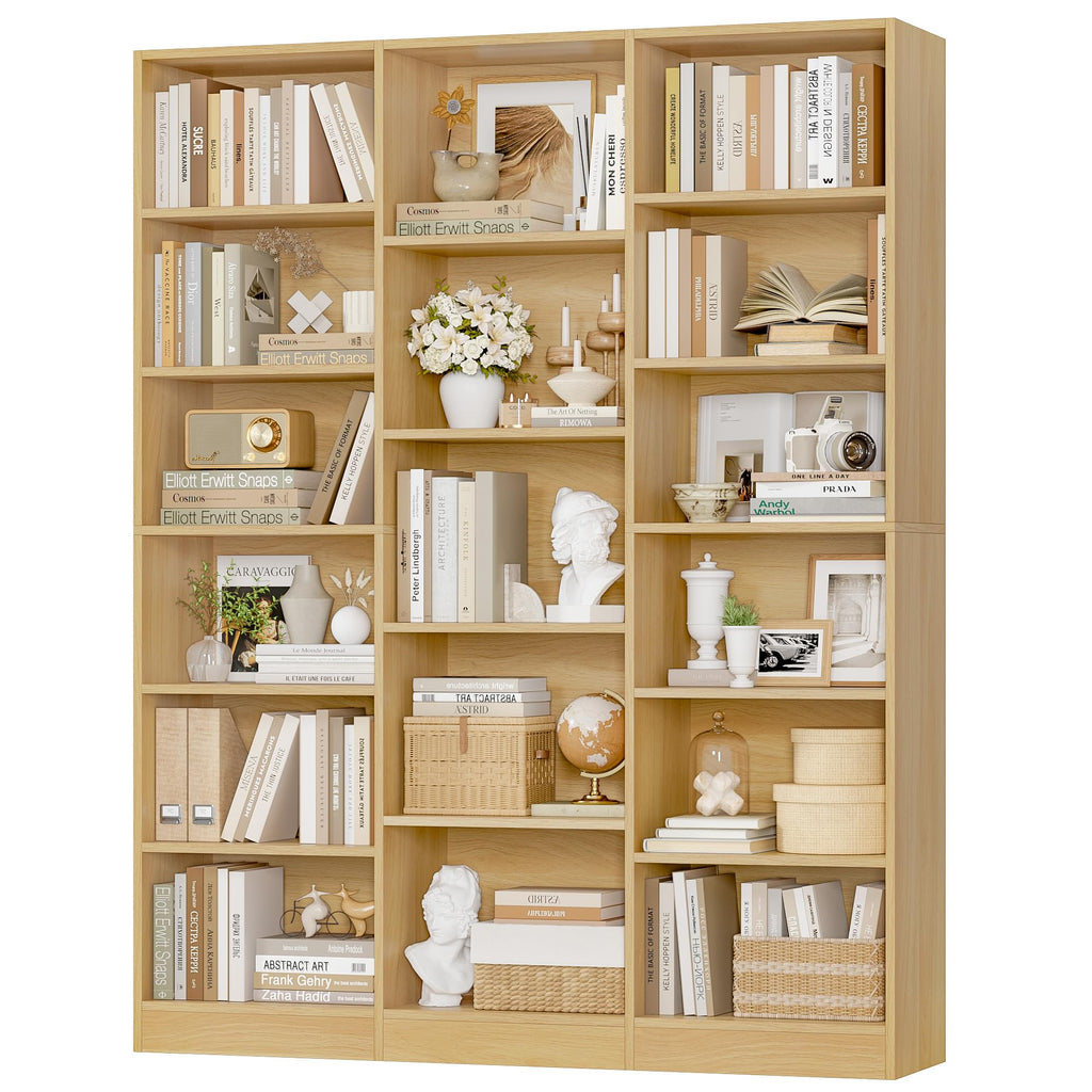 Triple Wide Bookshelf, Large Bookshelf with 17 Display Shelves