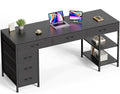 Computer Desk with 6 Drawers, Office Desk with Shelves, Reversible Gaming Desk, Corner Desk with Storage, Work for Home Office, Study, Living Room, 63inch, Black