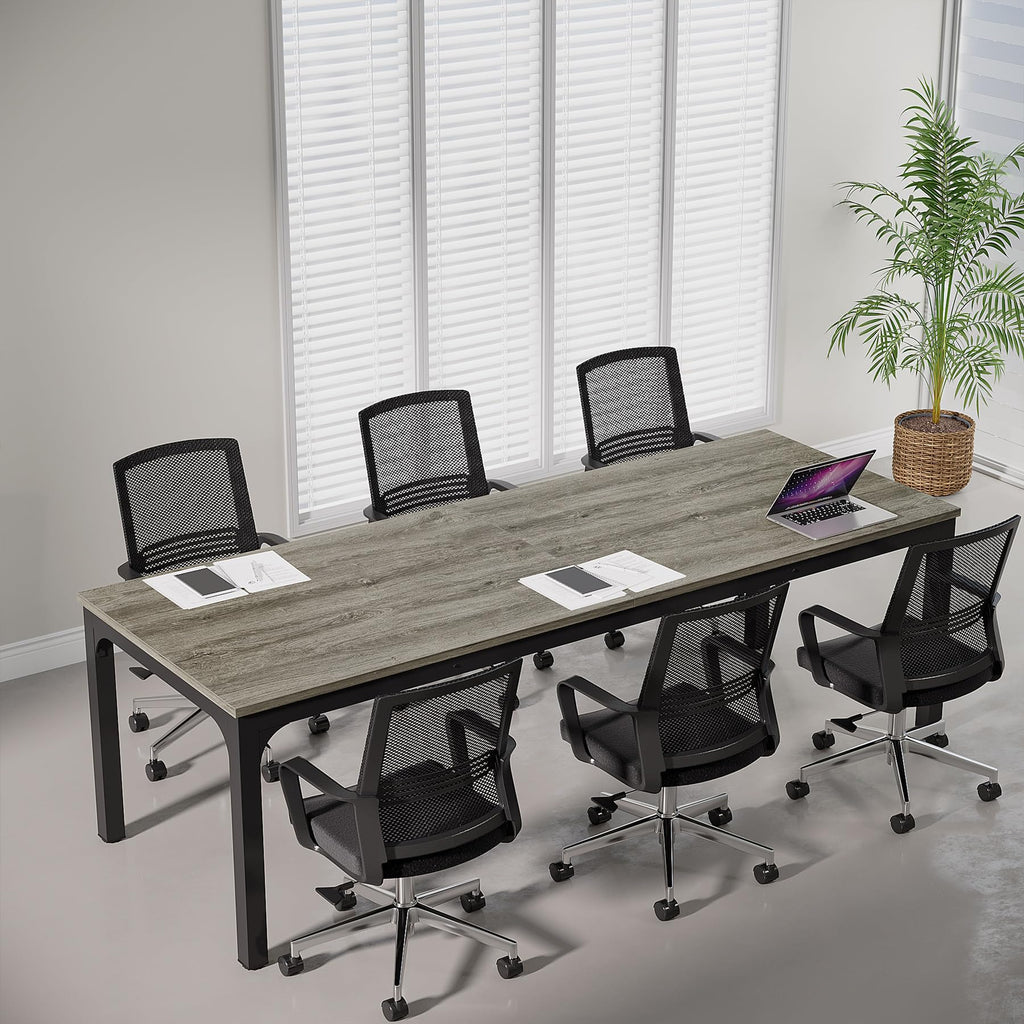 6.5 FT Conference Room Table, 78.74" W x 27.56" D Large Office Conference Table, Modern Seminar Meeting Table Desk for Boardroom, Meeting Room (1, Gray and Black)