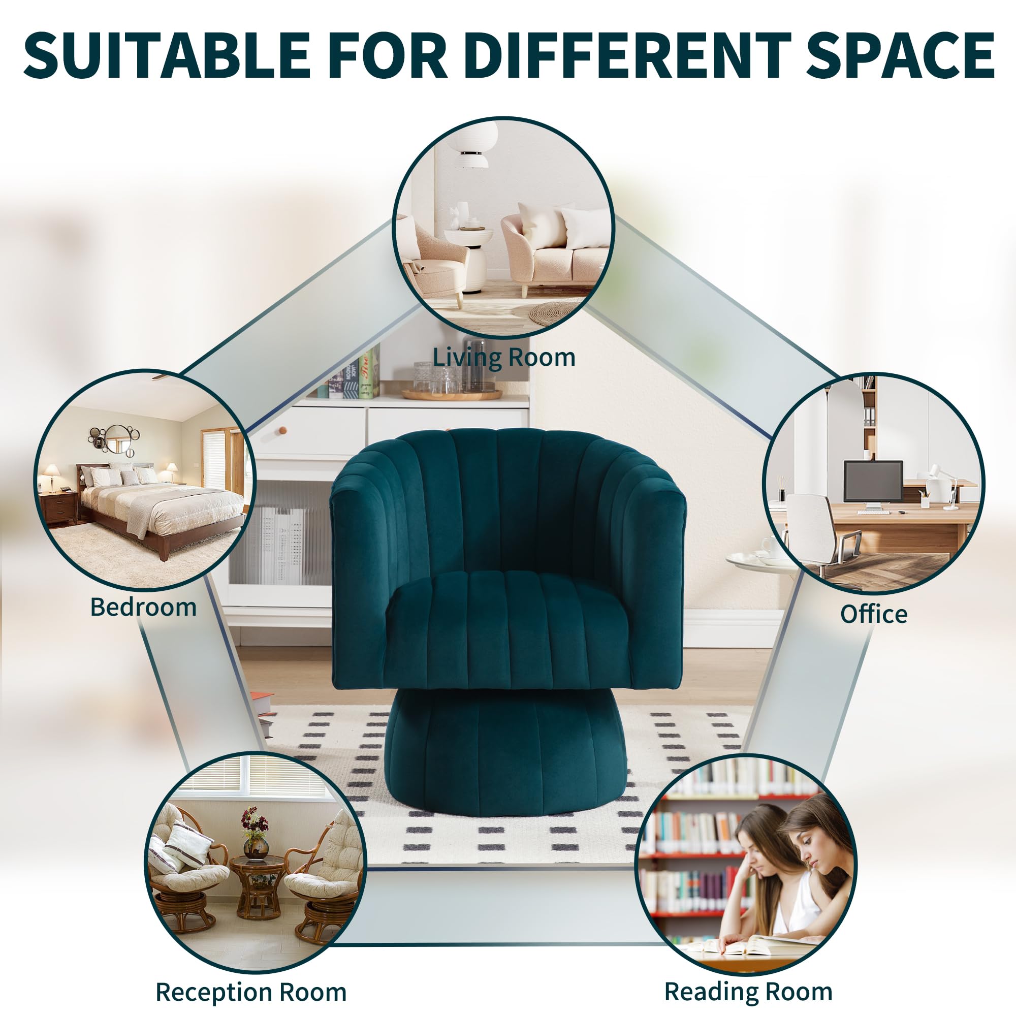 Swivel Accent Barrel Chair - Cute Comfy Small Round 360° Arm Chair Velvet Sofa Club Reading Chair for Office  Living Room Bedroom Green