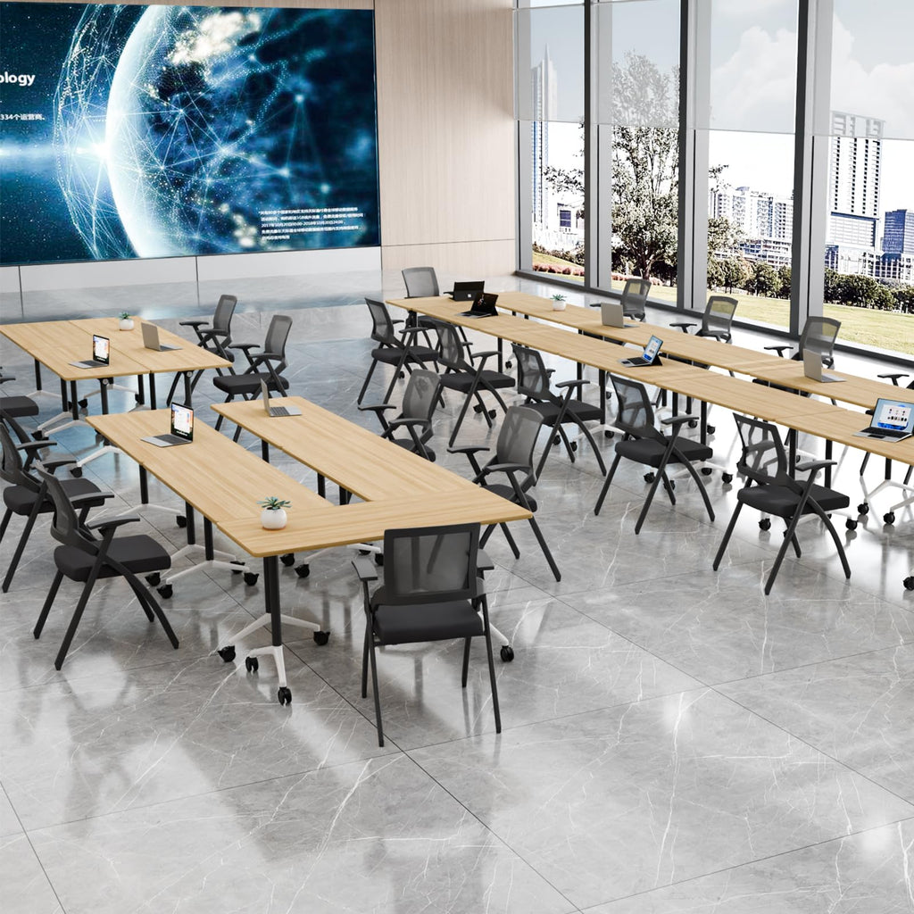 Folding Conference Table with Wheels, Flip-Top, 47.2in, 2 Pack, Maple