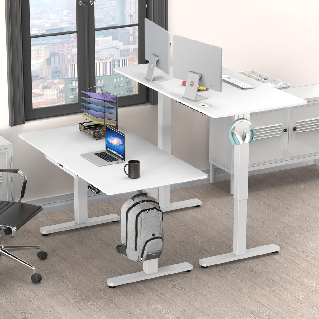 55 x 28 Inches Electric Height Adjustable Standing Desk with Drawer and Memory Preset, White