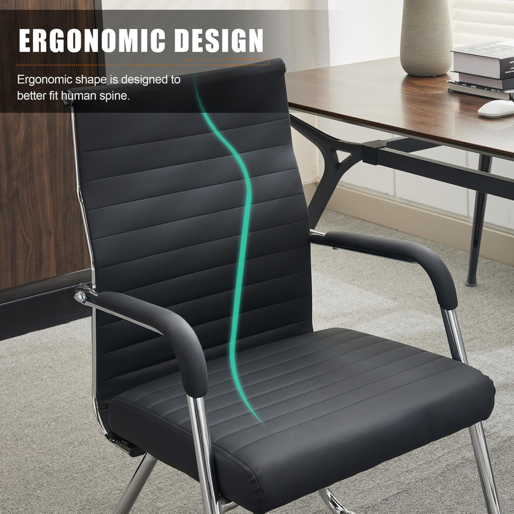 Office Chairs Set of 2, Modern Leather Reception Chairs with Mid Back & Sled Base, No-Wheel Desk Chairs for Waiting Room & Conference Room, PU Leather, 330lbs Capacity