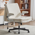 Criss Cross Office Chair with 2 in 1 Inflatable Flip-up Back, Ergonomic Wide Seat Desk Chair with Adjustable Arms and Wheels, Cross Legged Office Chair for Home & Office, Beige