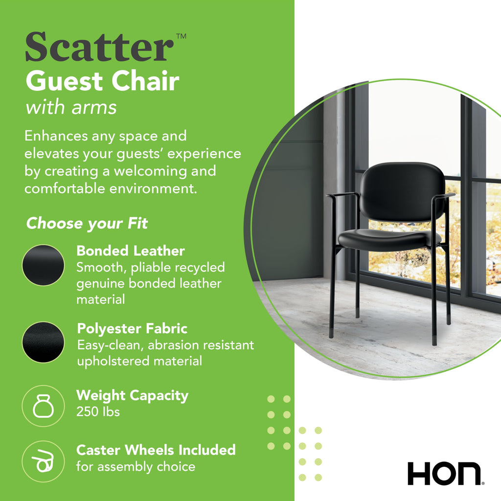 Fabric Guest Office Chair with Arms, Stackable Seating for Waiting Rooms, Lobbies, Conference Areas, and Offices, Side Chair for Reception and Training Spaces, Black