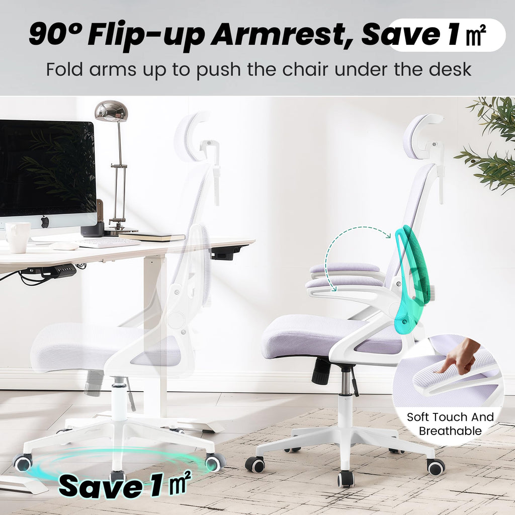 Ergonomic Office Chair, 400 LBS Desk Chair with Adjustable Lumbar Support, High Back Breathable Mesh Computer Chair Rolling Work Swivel Task Chairs, Comfy Home Office Desk Chair (Lavender)