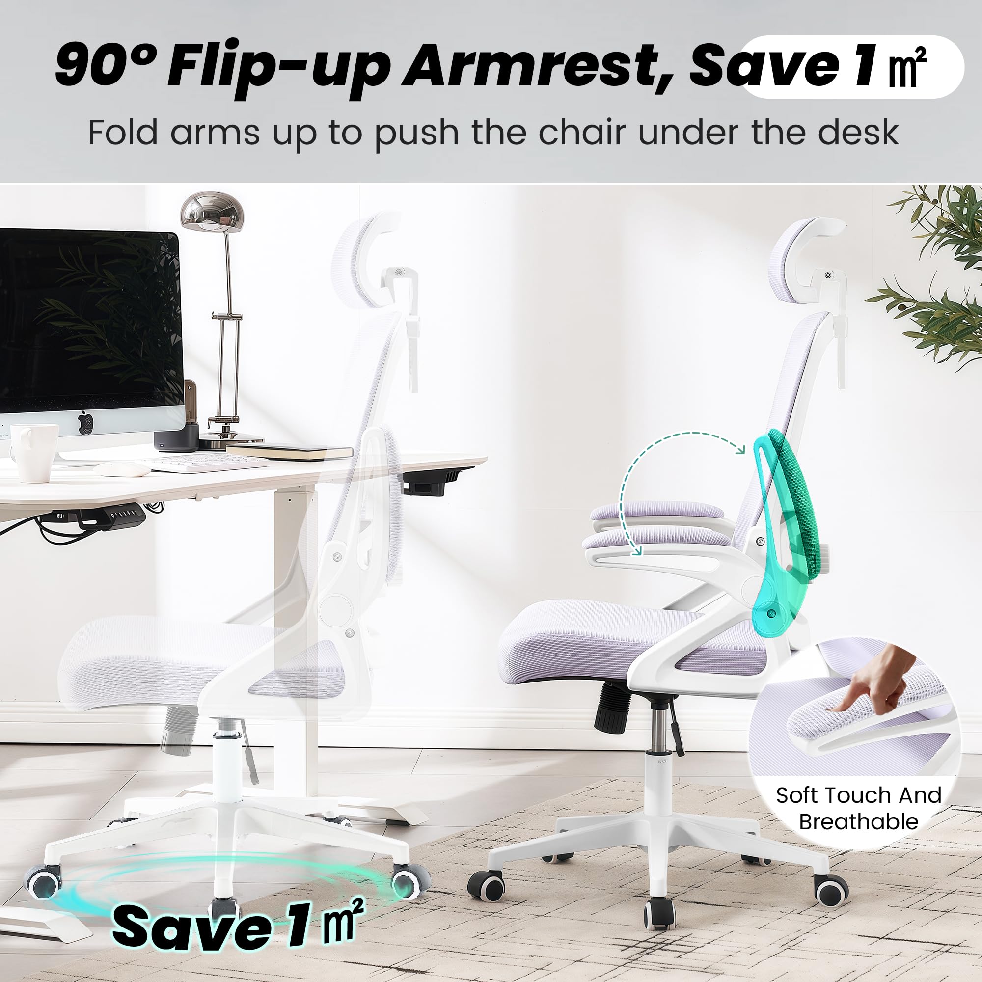 Ergonomic Office Chair, 400 LBS Desk Chair with Adjustable Lumbar Support, High Back Breathable Mesh Computer Chair Rolling Work Swivel Task Chairs, Comfy Home Office Desk Chair (Lavender)