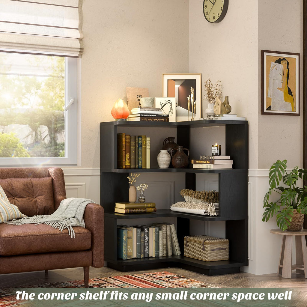 Corner Book Shelf, 4-Shelf L Shaped Corner Bookshelf with Baffle
