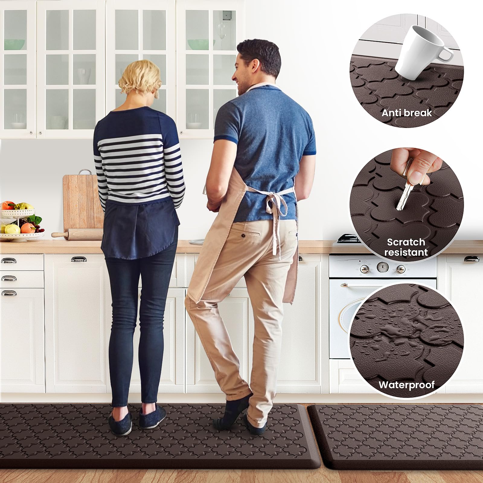 Mat [2 PCS] Cushioned Anti-Fatigue Floor Mat Water Resistant Non-Skid Kitchen Mats and Rugs Ergonomic Comfort Foam Kitchen Rugs Standing Mat for Floor Office Sink (Chocolate,20"x30"+20"x47")