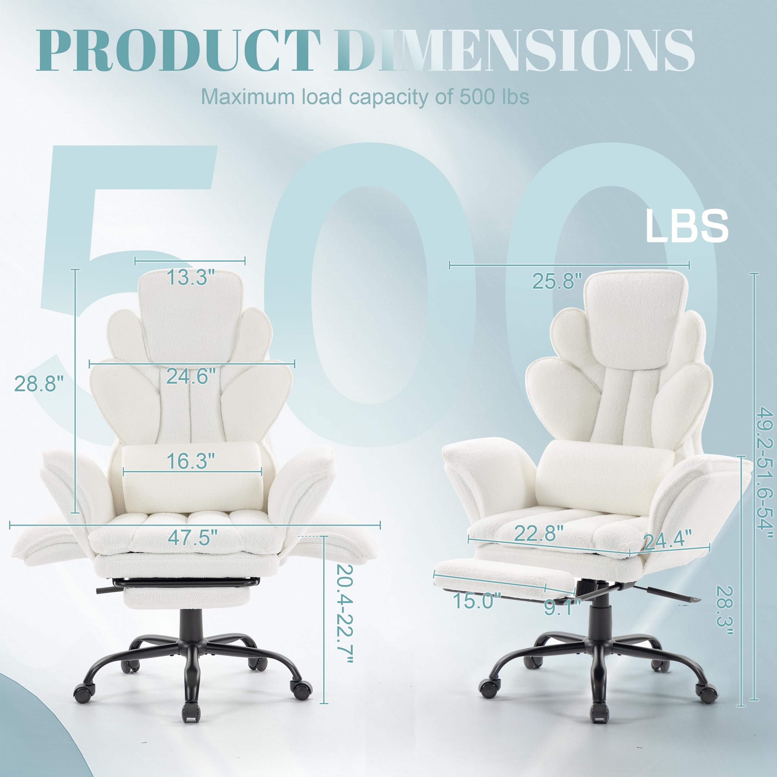 Flip Armrests Criss Cross Office Chair, Reclining Office Chair with Foot Rest, Adjustable Headrest, Massage Waist Pillow, Cross Legged Big and Tall Desk Chair Wide Seat Vanity Chair, Fabric White