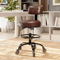 Office Drafting Chair with Footrest, Tall Height Adjustable Stool with Back Support, Heavy Duty Rolling Stool Chair with Wheels for Office Home Kitchen Bar Shop Guitar Studio Vanity, Brown