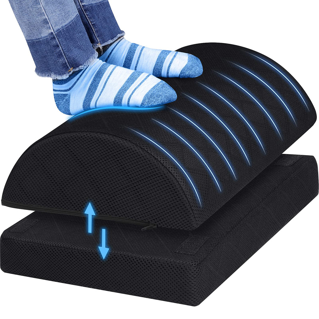 Foot Rest for Under Desk at Work Adjustable Foam for Office and Home, Office Desk Accessories，Comfortable Footrest with 2 Adjustable Heights，Back & Hip Pain Relief (Black-16.9 in)