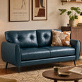 Sofa Couch 61" Small Loveseat Couches for Living Room Blue Leather Couch Mid Century Modern Tufted Mini Sofa Comfy Office 2 Seat Settee Love Seat for Small Spaces Bedroom