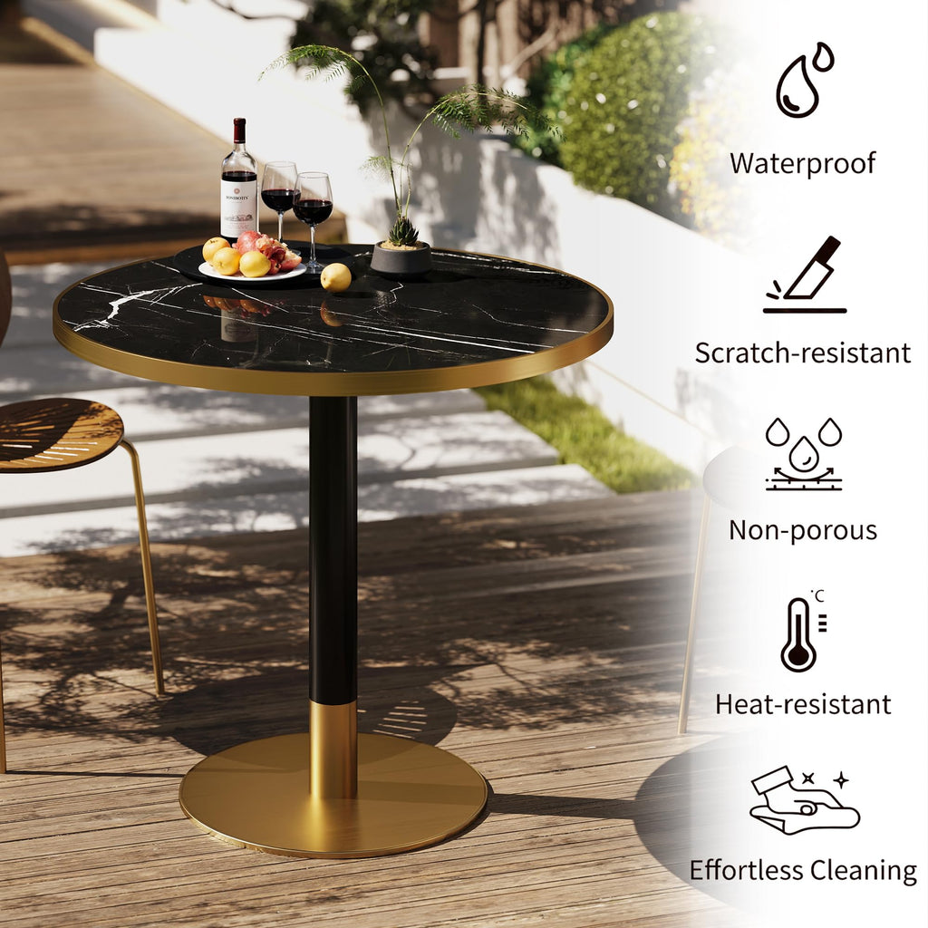 hausway 31.5" Tulip Table,Round Kitchen Dining Table for 2-4 with Thick Sintered Stone Top,Titanium Golden Pedestal Base,Heat-Resistant,Bistro Table for Dining Room,Café,Small Space（Inky Axis）