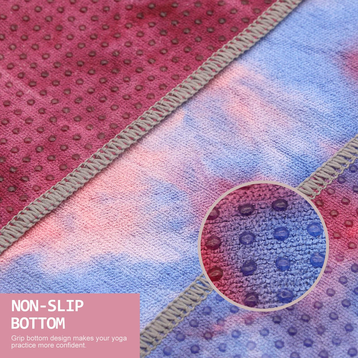Yoga Towel,Hot Yoga Mat Towel with Grip Dots Sweat Absorbent Non-Slip for Hot Yoga, Pilates and Workout 24" x72", Red & Blue