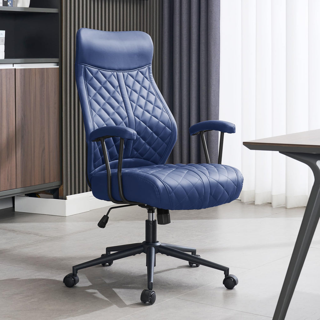 Modern Leather Office Chair, High Back Conference Room Chairs Mid-Century Reclining Office Chairs with Removable Pillow, Padded Executive Office Chair for Home, Office.